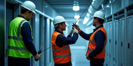 Tecnici installano fibra ottica presso azienda italiana moderna